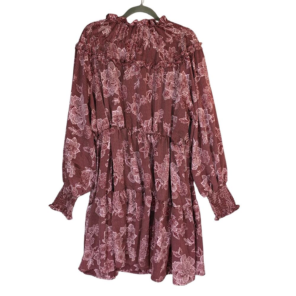 Eloquii Elements Floral Empire Waist Dress 18 20 Burgundy Boho Long Sleeve - Picture 8 of 9